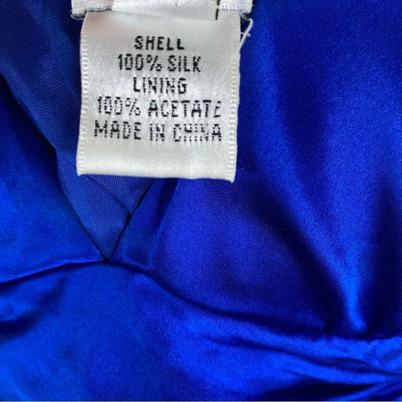 Vintage Cache Silk Dress Halter Scarf Hem Y2K Fairy Retro Ruched Prom Cerulean - Picture 10 of 13